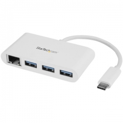 Startech 3-port Usb-c Hub With Gigabit Ethernet - Usb-c To 3x Usb-a - Usb 3.0 Hub - White Hb30c3a1gea