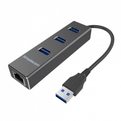 Simplecom CHN410 Black Aluminium 3 Port USB 3.0 HUB with Gigabit Ethernet Adapter 1000Mbps for PC MAC - CBAT-USBCLAN Chn410-Black