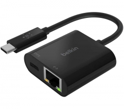 Belkin USB-C to Ethernet Adapter with 60W Power Delivery INC001BTBK, 1000Mbps Network