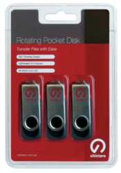 Shintaro 8gb Rotating Pocket Disk 3 Pack Usb2.0 Shr8gb-3pk