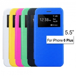 Window View Slim Leather Flip Case Frosted Pc Cover For Iphone 6 Plus 5.5' (black, Blue, Yellow