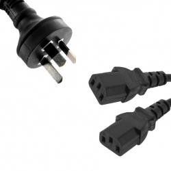 8ware 1m 10amp Y Split Power Cable With Au/Nz 3-pin Male Plug 2xIEC F C13 Socket & Cord For Pc & Monitor To Wall Power Socket ~Cbpowery RC-3085AU-010