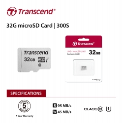 Transcend 32Gb Uhs-I U1 Microsd W/ O Adapter (Microsdhc I C10 U1) (FFCTRATS32GUSD300S-1)
