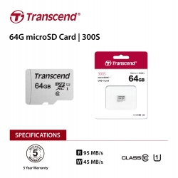 Transcend 64Gb Uhs-I U1 Microsd W/ O Adapter (Microsdhc I C10 U1) (FFCTRATS64GUSD300S-1)