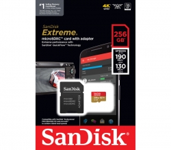 SanDisk Extreme 256GB Micro SDXC Card With SD Adapter, 190MB/s V30 U3 A2, SDSQXAV-256G-GN6MA