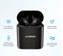Mbeat E1 True Wireless Earbuds - Up To 4Hr Play Time 14Hr Charge Case Easy Pair Mb-Tws-E1