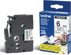Brother | Tze-211 Laminated Tape 6mm X 8m - Black On White Tze-211