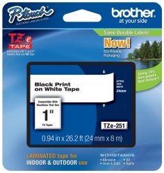 Brother 24MM Blk on White Tape TZE-251