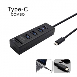 Ezcool Type C Usb3.1 Hub For Apple Pc 3 Port With Switch + Card Reader Combo Usbinthub3pswu31cr