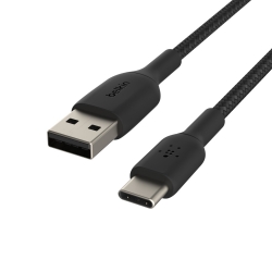 BELKIN 2M USB-A TO USB-C CHARGE/SYNC CABLE, BRAIDED - BLACK (Cab002Bt2Mbk)