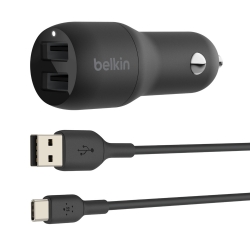 Belkin BOOST↑CHARGE™ Dual USB-A Car Charger 24W + USB-A to USB-C® Cable (Cce001Bt1Mbk)