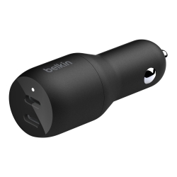 BELKIN 2 PORT CAR CHARGER, 18W USB-C (2) FAST CHARGE PD - BLACK (Ccb002Btbk)