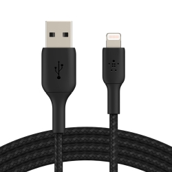 BELKIN 2M USB-A TO LIGHTNING CHARGE/SYNC CABLE, BRAIDED - BLACK (Caa002Bt2Mbk)