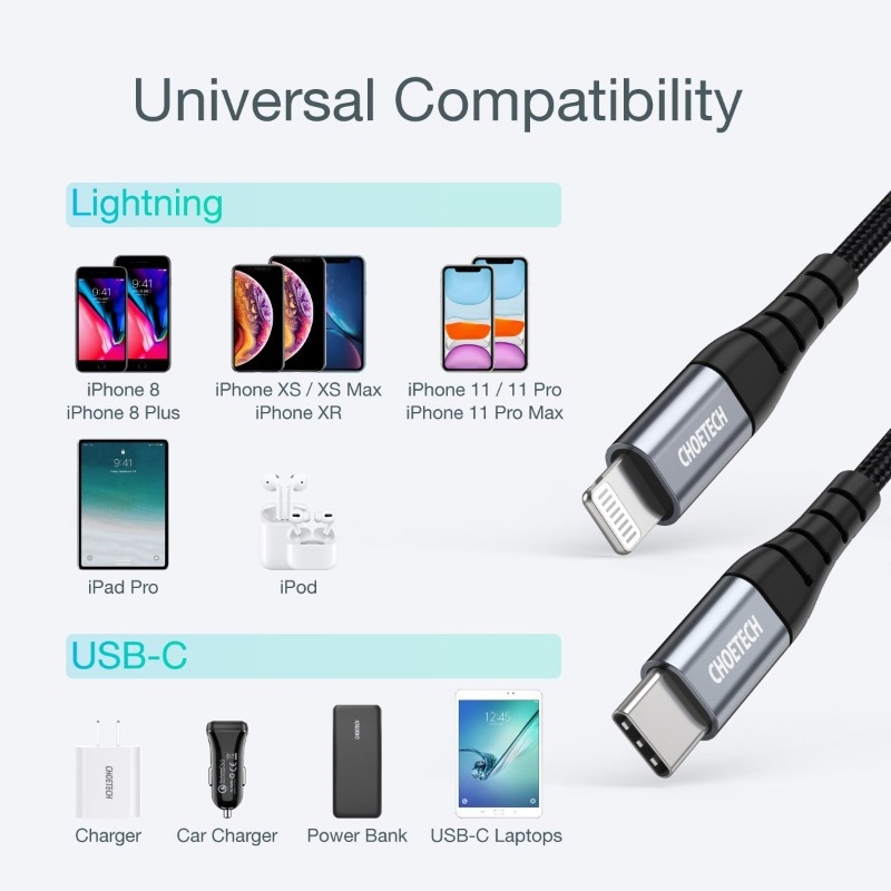 CHOETECH USB-C To Lightning Apple MFi Certified Cable For iPhone