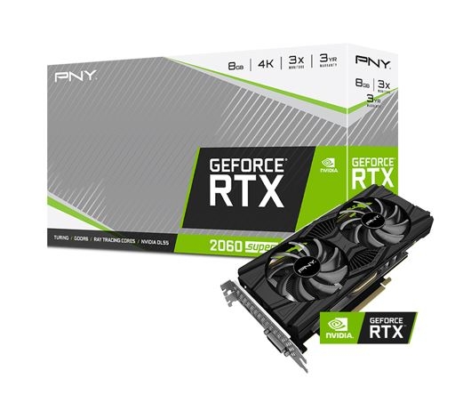 PNY GeForce RTX 2060 SUPER 8GB Dual Fan 2176 1470/1650MHz 14Gbps 8K@60Hz 1xDP