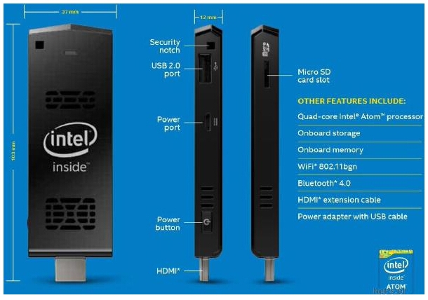 Intel Boxed Compute Stick Stk1aw32sc / Win 10 / 2gb Ram / 32gb Ssd