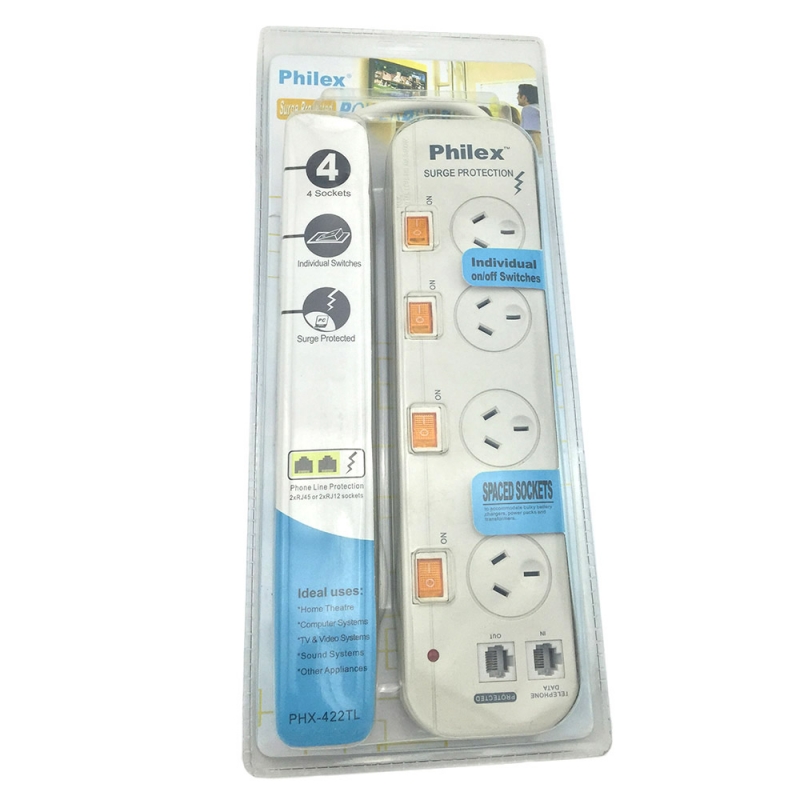 4way Power Board With Individual Switches, Surge Protection And Extra