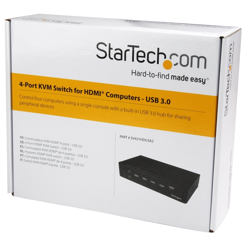 StarTech.com 4ポートHDMI KVMスイッチ(1080p) HDMI接続CPU・PCパソコン切替器 3ポートUSB 3.0ハブ 4 Port DisplayPort KVM Switch 8K 60Hz 4K 144Hz Single