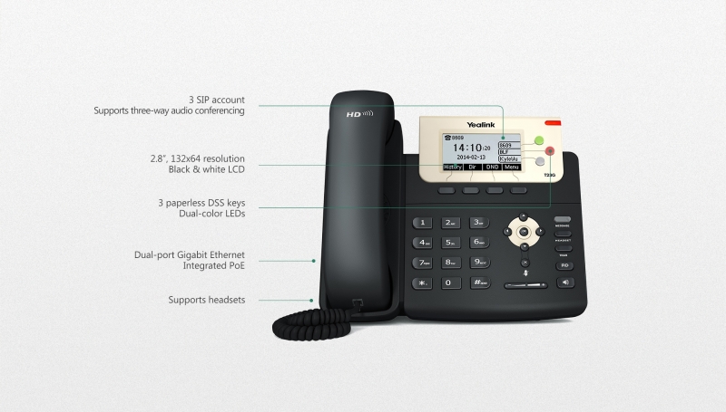 T23g Yealink Sip-T23G - 3 Line Ip Phone 132X64 Lcd Dual Gigabit Ports Poe ...