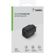 Belkin BoostCharge Pro 65W Dual USB-C GaN Wall Charger with PPS AC Adapter Black WCH013AUBK