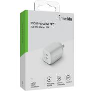Belkin BoostCharge Pro 65W Dual USB-C GaN Wall Charger with PPS AC Adapter White WCH013AUWH