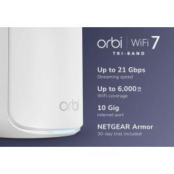 NETGEAR (RBE872) ORBI BE21000 TRI-BAND WIFI-7 MESH SYSTEM, (2-PACK), 2YR RBE872-100APS