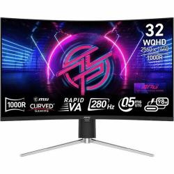 MSI MPG 325CQRXF 31.5inch 280Hz QHD Rapid VA Curved Gaming Monitor, 2560x1440, 16:9, 0.5ms GTG, 3200:1 Contrast, 350 Nits, 1x DP 1.4a, 1x HDMI 2.0b, 2x USB-A, 1x USB-B, 1x USB-C (DP Alt Mode/98W PD), Adaptive Sync, DCI-P3 96%, Curved 1000R, Tilt/Swivel/H
