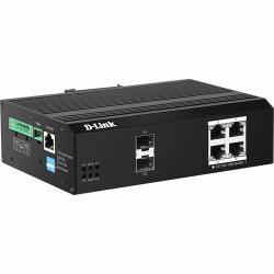D-Link DIS-F200G DIS-F200G-6PS-E 4 Ports Manageable Ethernet Switch - Gigabit Ethernet - 10/100/1000Base-T, 1000Base-X - 2 Layer Supported - Modular - 2 SFP Slots - 6 W Power Consumption - 120 W PoE Budget - Twisted Pair, Optical Fiber - PoE Ports - DIN