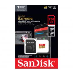SanDisk Extreme MicroSDXC, Sqxav 256GB, V30, U3, C10, A2, Uhs-I, 190MB/s R, 130MB/s W, 4x6, Sd Adaptor, Lifetime Limited SDSQXAV-256G-GN6MA SanDisk Extreme MicroSDXC, Sqxav 256GB, V30, U3, C10, A2, Uhs-I, 190MB/s R, 130MB/s W, 4x6, Sd Adaptor, Lifetime Limited SDSQXAV-256G-GN6MA