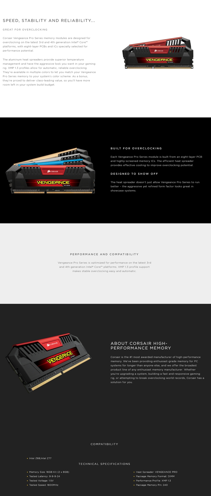 Corsair Vengeance Pro 16Gb 2X8Gb Ddr3 1600Mhz C9 Desktop Gaming