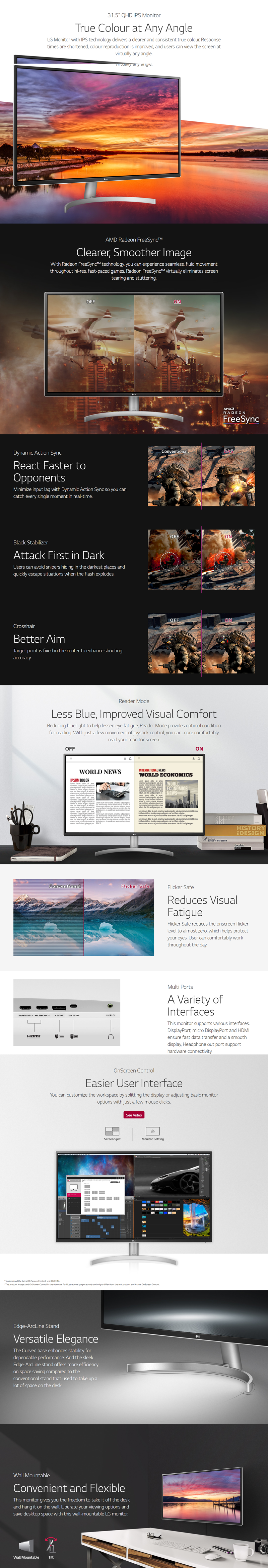 LG 32QK500-C 32 Inch QHD LED IPS Monitor with Radeon FreeSync™ 32Qk500-C