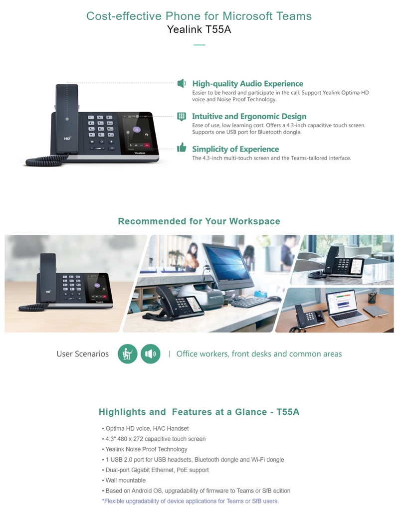 Yealink SipT55A AndroidBased Phone Microsoft Teams Edition SipT55AMst