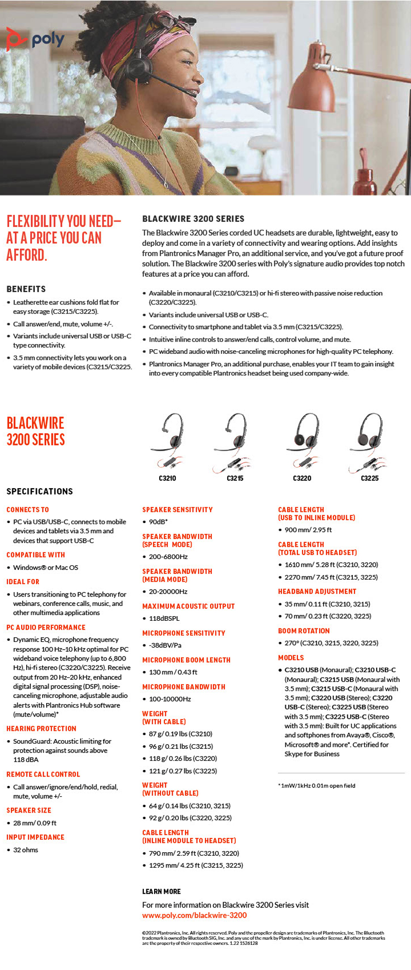 Plantronics Blackwire C3220 UC Stereo USB-C Headset, Noise isolating ...